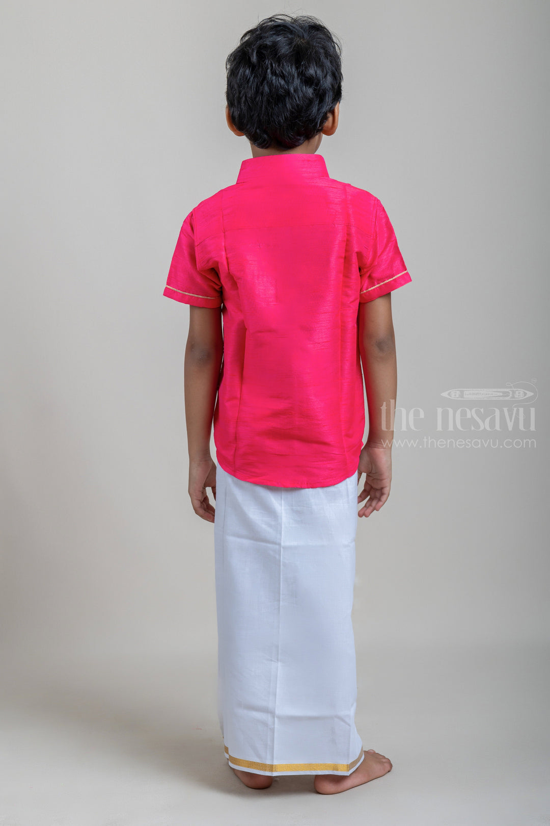 The Nesavu Boys Shirts Royal Pink Traditional Boys Pattu Shirt With Pocket psr silks Nesavu