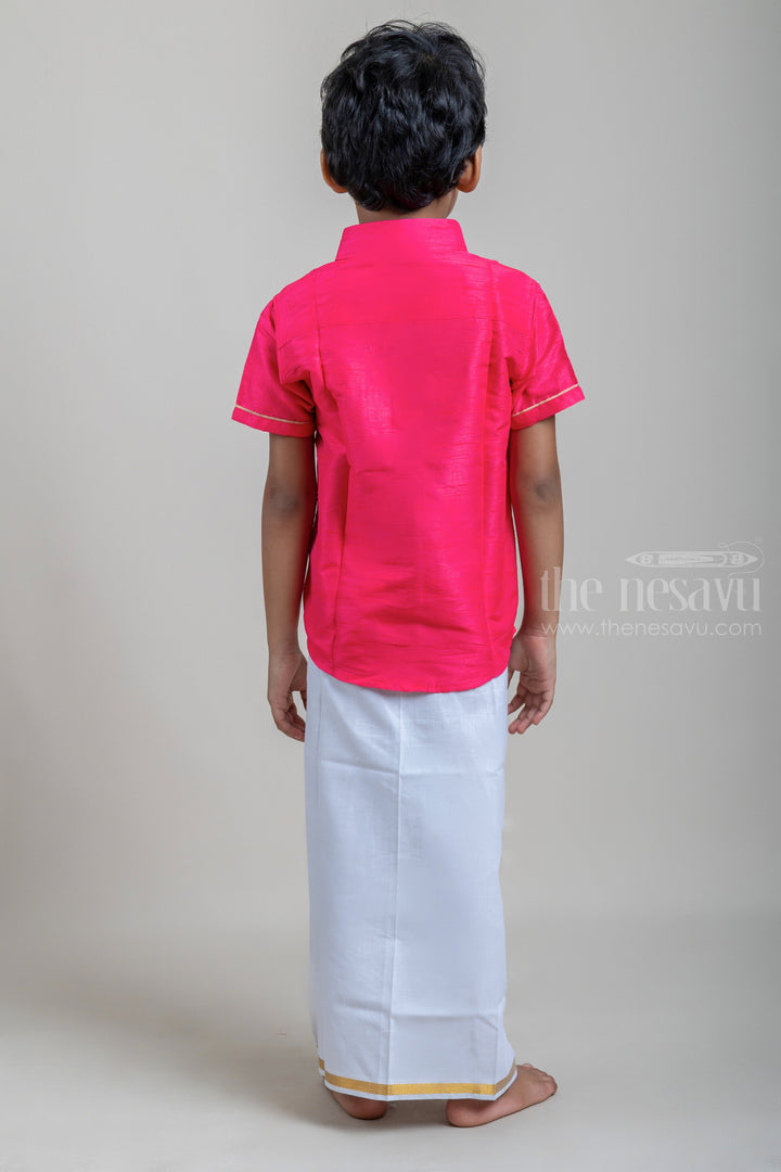 The Nesavu Boys Shirts Royal Pink Traditional Boys Pattu Shirt With Pocket psr silks Nesavu