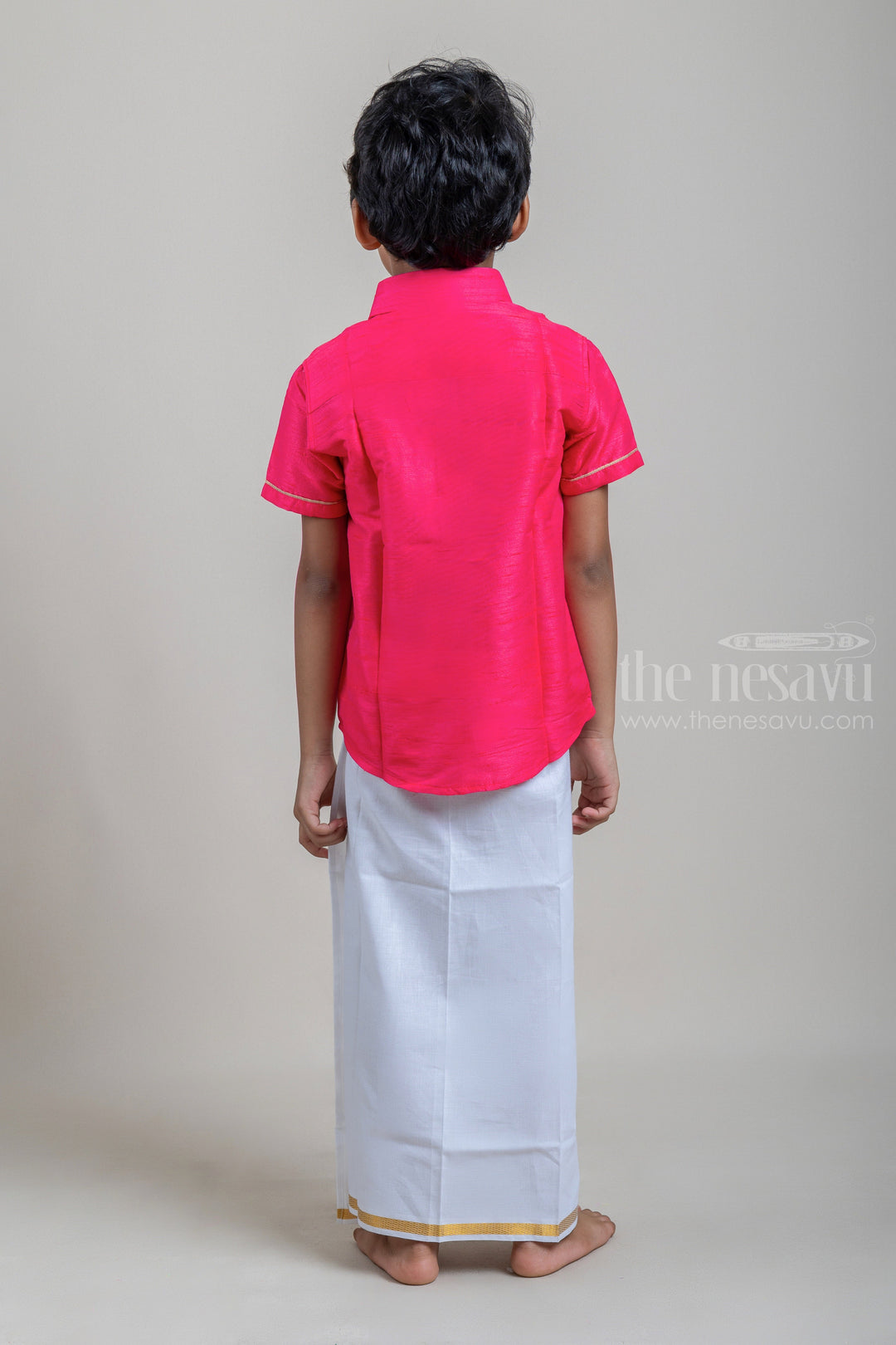 The Nesavu Boys Shirts Royal Pink Traditional Boys Pattu Shirt With Pocket psr silks Nesavu