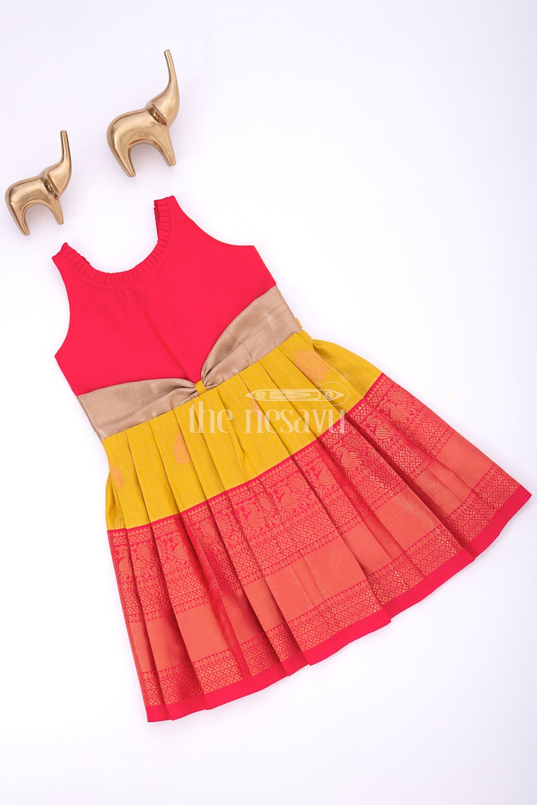 The Nesavu Girls Kanchi Silk Frock Semi Banarasi Kanjivaram Silk Frock for Girls Nesavu Nesavu Semi Banarasi Kanjivaram Silk Frock for Girls - Festive & Wedding Wear