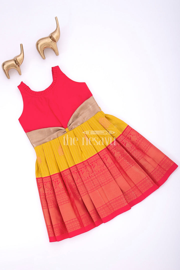 The Nesavu Girls Kanchi Silk Frock Semi Banarasi Kanjivaram Silk Frock for Girls Nesavu Nesavu Semi Banarasi Kanjivaram Silk Frock for Girls - Festive & Wedding Wear