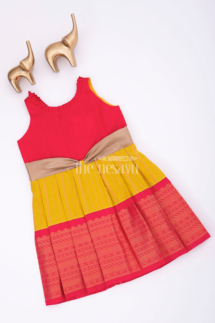 The Nesavu Girls Kanchi Silk Frock Semi Banarasi Kanjivaram Silk Frock for Girls Nesavu Nesavu Semi Banarasi Kanjivaram Silk Frock for Girls - Festive & Wedding Wear