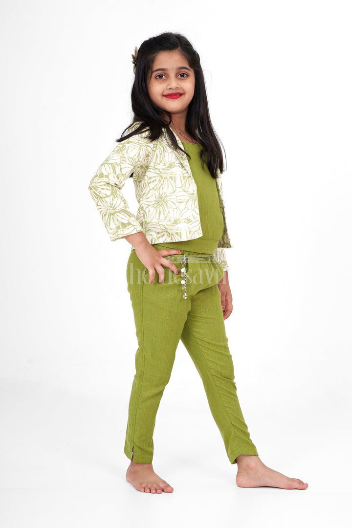 The Nesavu Girls Sharara / Plazo Set Sharara for Diwali with Printed Jacket in Flax Cotton Blend, Perfect for Festive Celebrations Nesavu Sharara Diwali Printed Jacket Flax Cotton Blend Nesavu Perfect Festive Celebrations