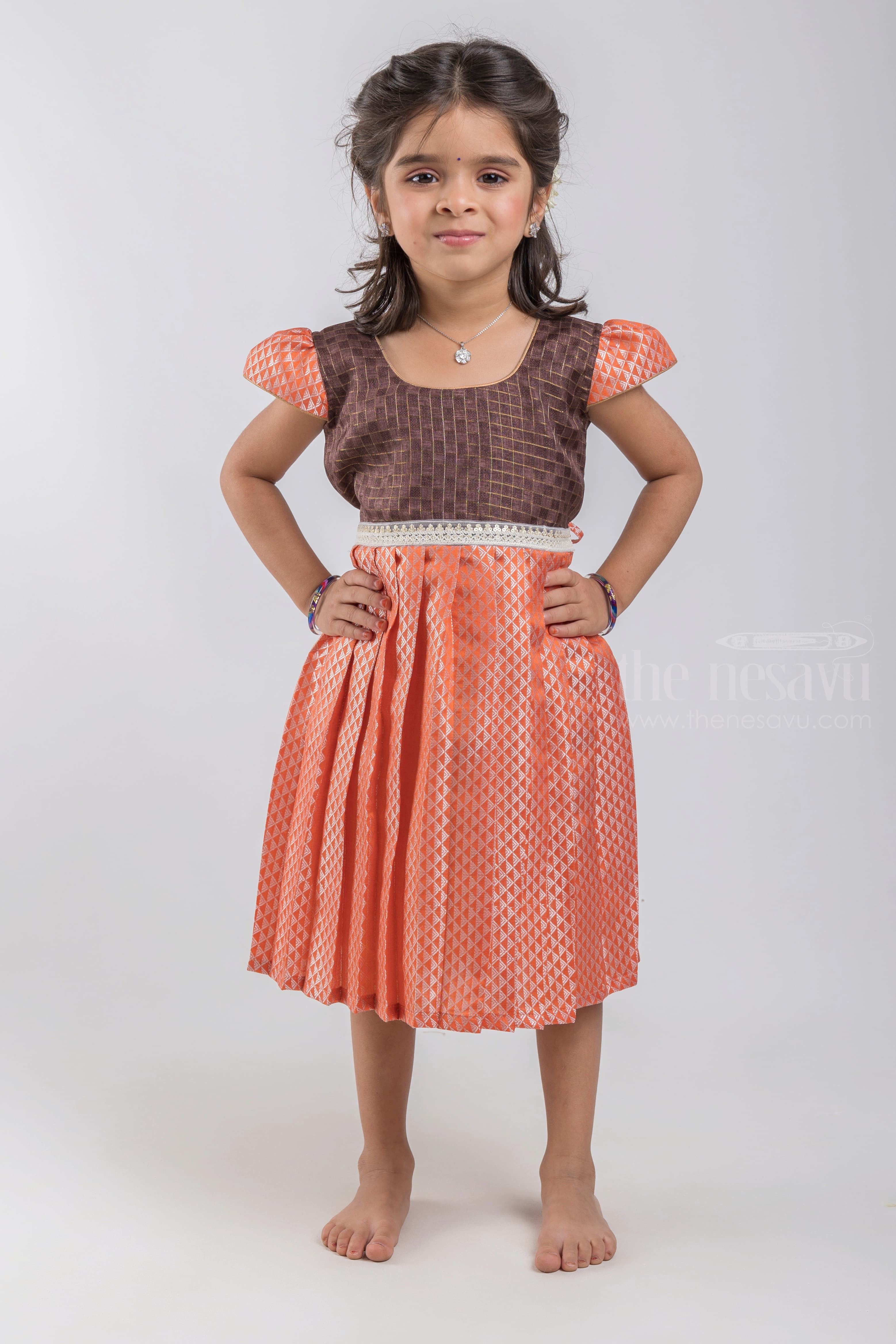 Girls Clothing | Neon Orange Colour Baby Girl Frock | Freeup