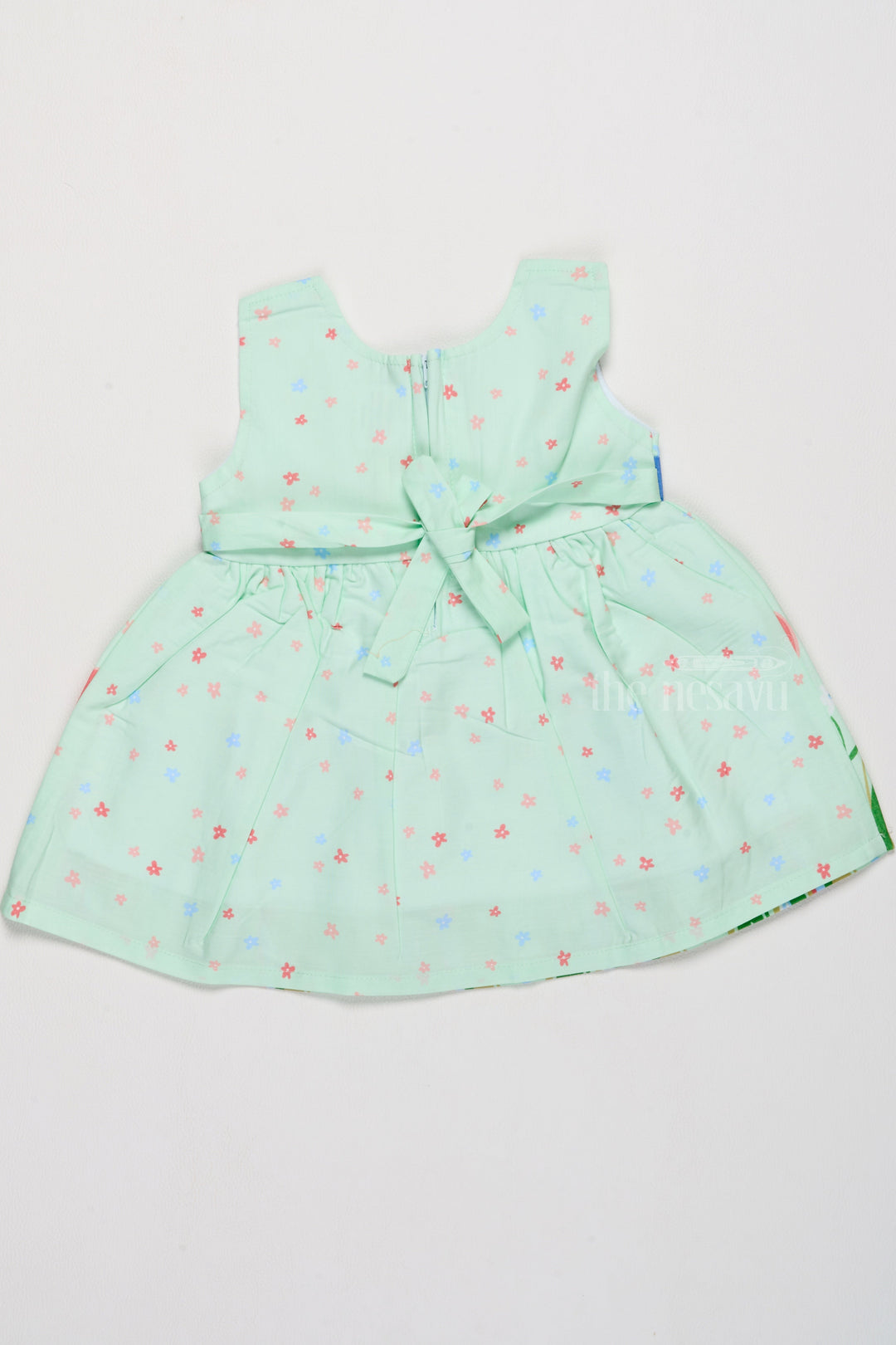 The Nesavu Baby Cotton Frocks Simple Cotton Dress for Girls with Pastel Tulip Prints and Waist Bow Nesavu Nesavu Simple Cotton Girls Dress Pastel Tulip Prints Blue Bow Summer Outings