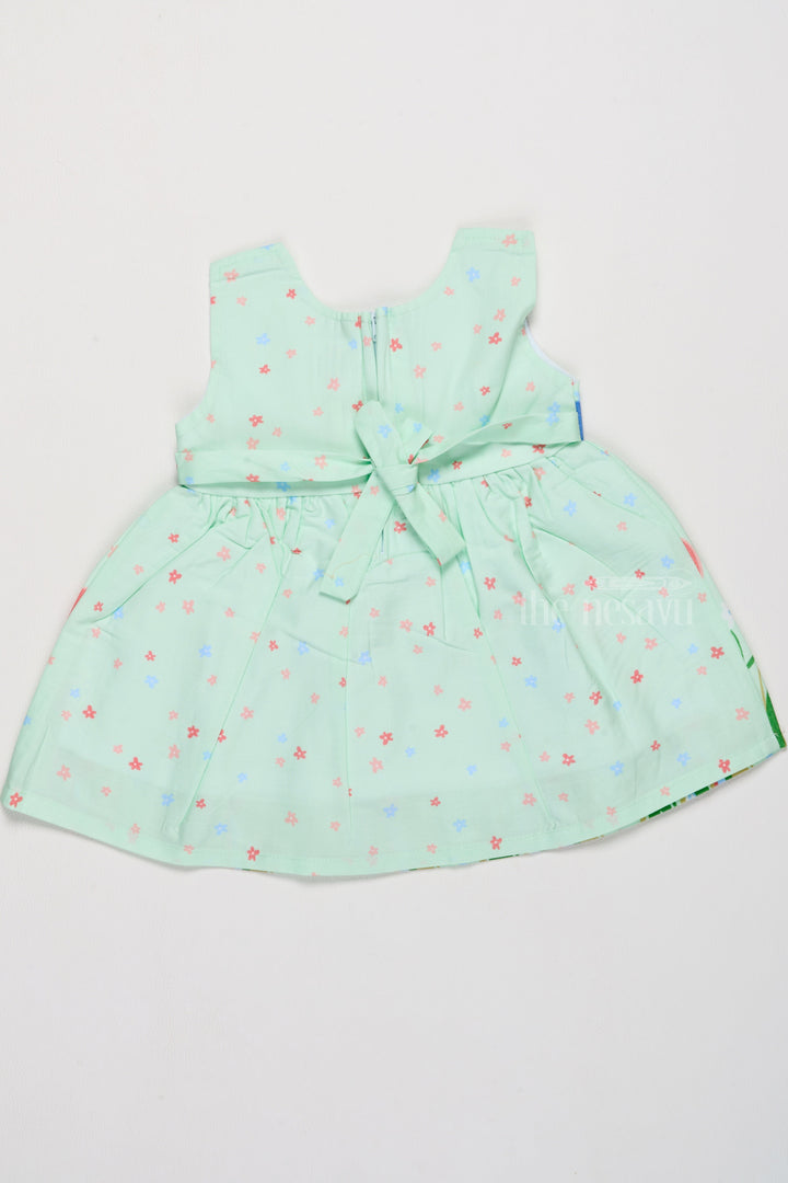 The Nesavu Baby Cotton Frocks Simple Cotton Dress for Girls with Pastel Tulip Prints and Waist Bow Nesavu Nesavu Simple Cotton Girls Dress Pastel Tulip Prints Blue Bow Summer Outings