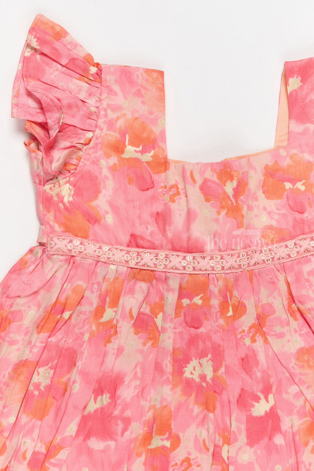 The Nesavu Girls Cotton Frock Simple Cotton Frocks for Babies in Pink with Ruffled Hem and Floral Print Nesavu Nesavu Simple Cotton Frocks Babies Ruffles Floral Prints Pink