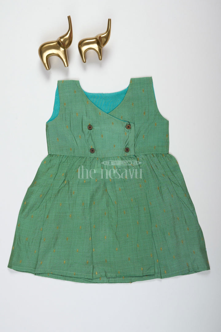 The Nesavu Baby Cotton Frocks Simple Design Rama Green Viscose Silk Frock with Overlap Neckline for Newborns Nesavu 10 (NB) / Green BFJ621C-10 Simple Design Rama Green Viscose Silk Frock with Overlap Neckline for Newborns Nesavu