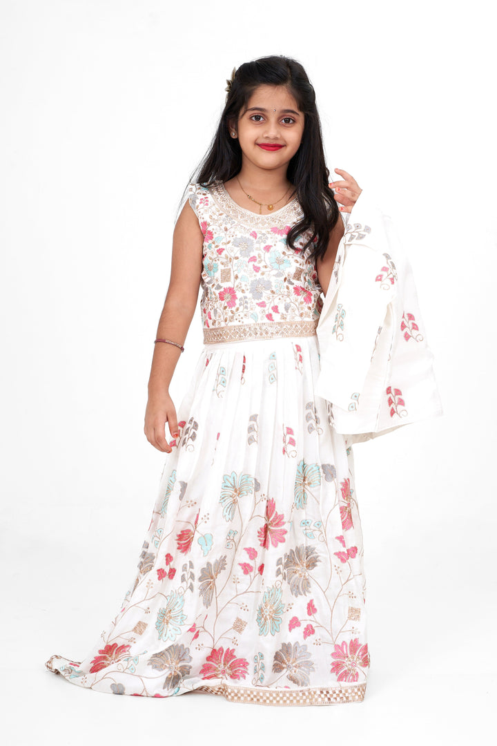 The Nesavu Girls Lehenga Choli Simple Lehenga for Diwali with Embroidered Blouse and Silk Blend Skirt, Ideal for Festive Celebrations Nesavu 24 (5Y) / Half white GL534A-24 Simple Lehenga Diwali Embroidered Blouse Silk Blend Skirt Nesavu Perfect Festive Celebrations