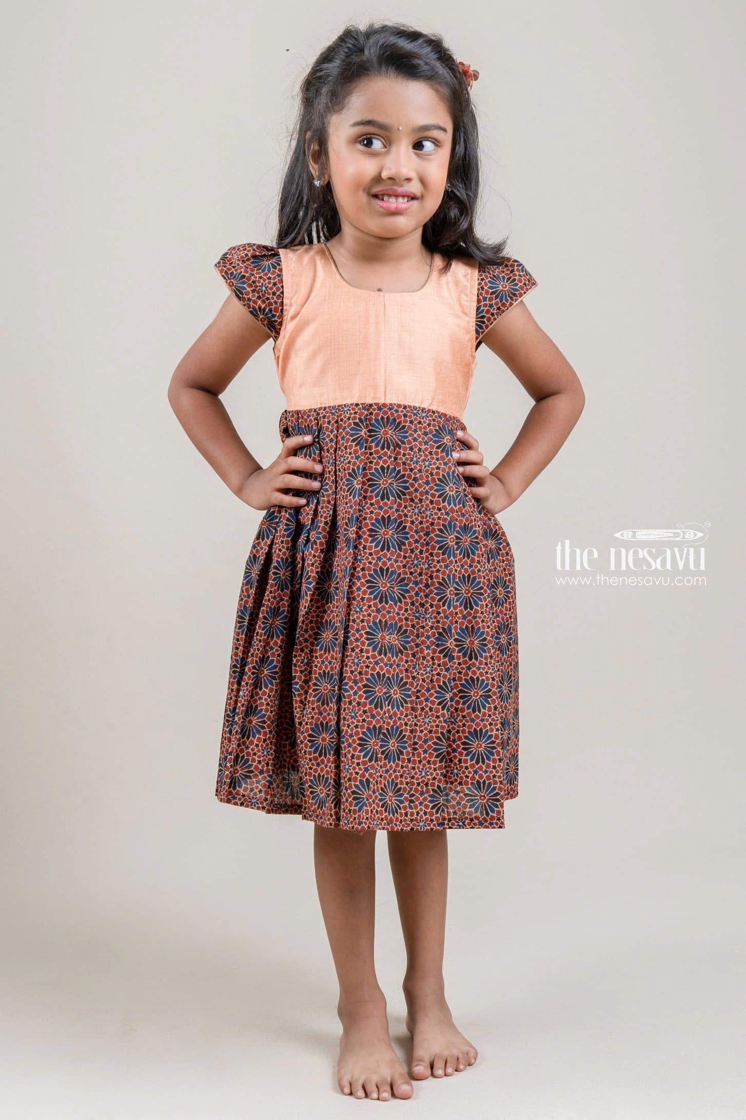 Buy Navy Blue Leaf Print Cotton Frock for Girls – Mumkins