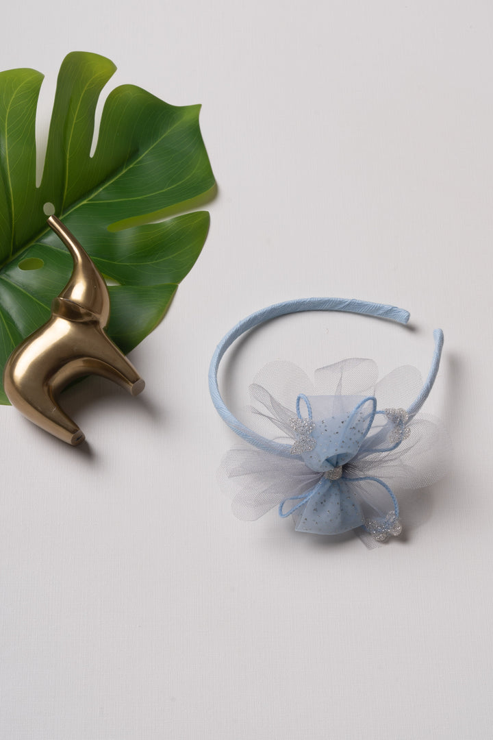 The Nesavu Hair Band Sky Blue Starry Glitter Tulle Hairbow on Elegant Hairband Nesavu Blue JHB76C Starry Night Sky Blue Glitter Hairbow | Dreamy Hair Accessory for Stylish Looks | The Nesavu