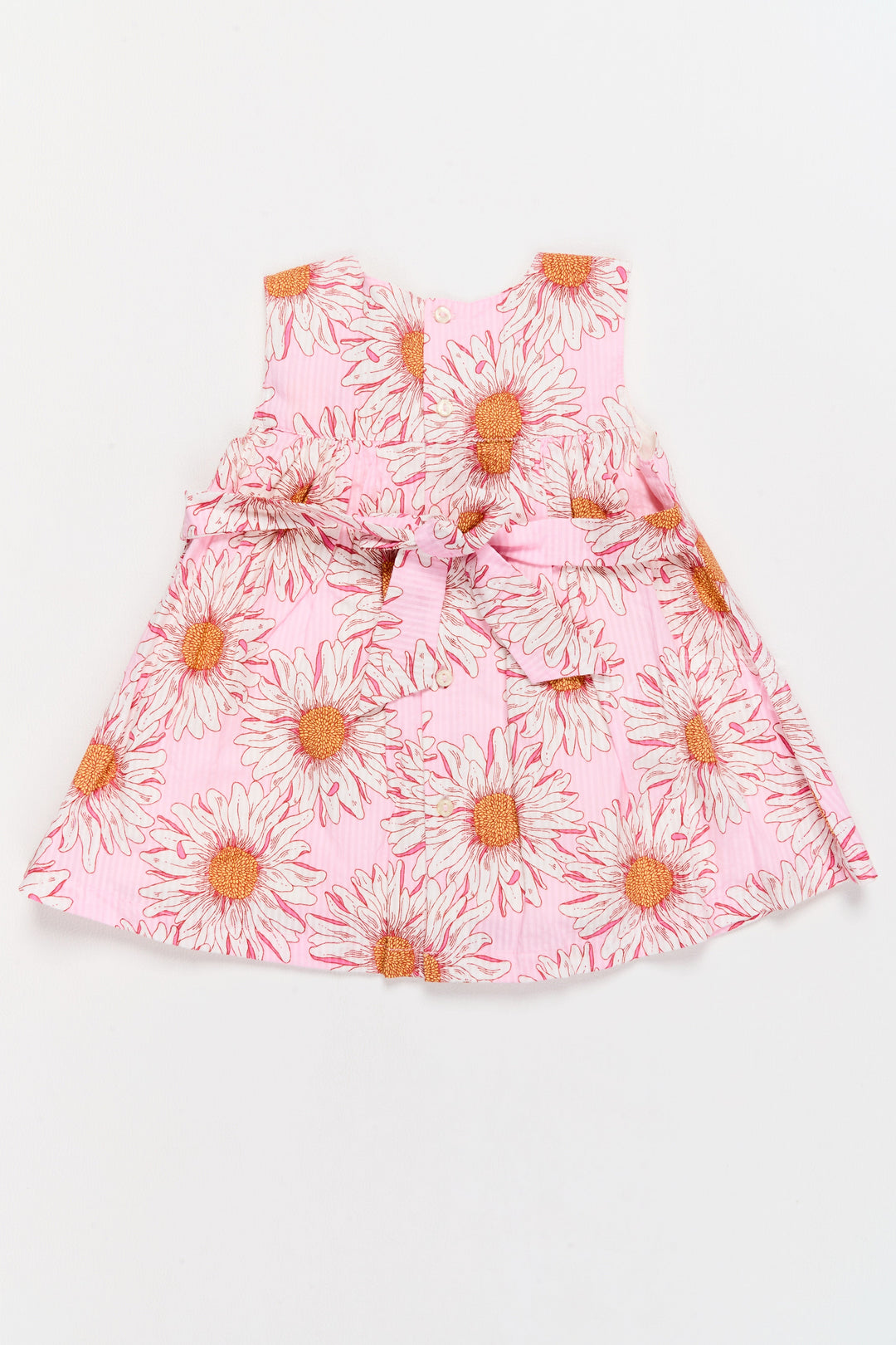 The Nesavu Baby Casual Sets Soft Baby Dress for Girls with Pink Daisy Print and Bow Accent Nesavu Soft Baby Dress Girls Pink Daisy Print Bow  Nesavu Baby Casual Sets