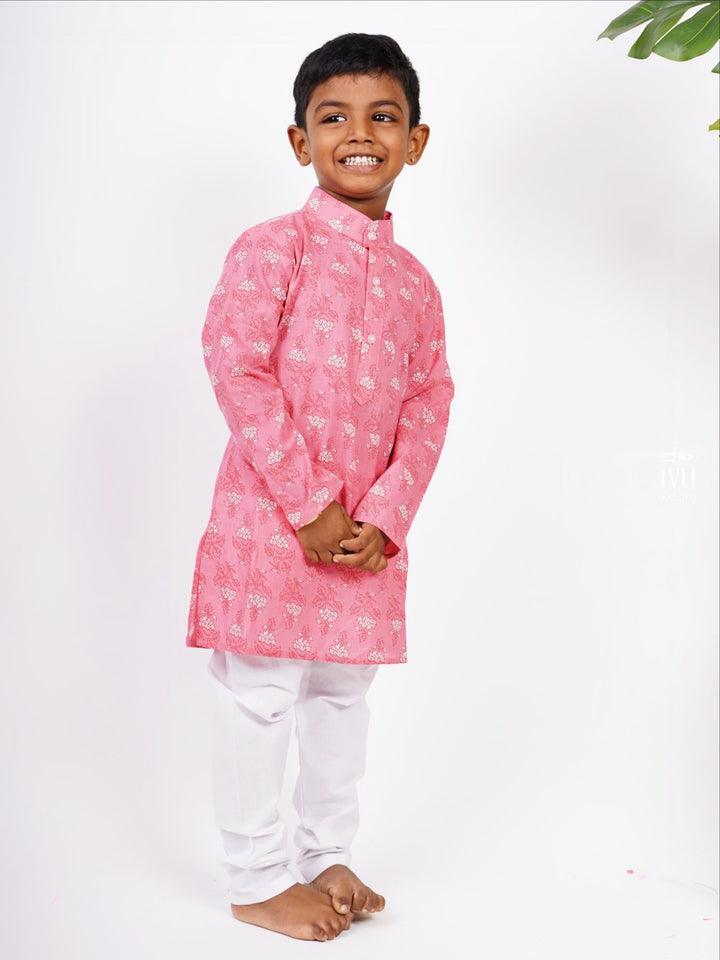 The Nesavu Boys Kurtha Set Soft Cotton Floral Print Kurta with White Pant for Boys Nesavu Buy Latest Cotton Collection | Boys Kurta Design Ideas | The Nesavu