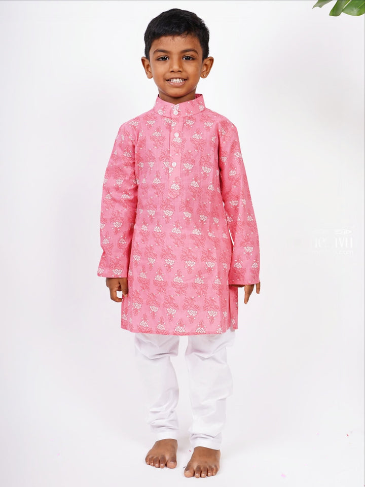 The Nesavu Boys Kurtha Set Soft Cotton Floral Print Kurta with White Pant for Boys Nesavu Buy Latest Cotton Collection | Boys Kurta Design Ideas | The Nesavu