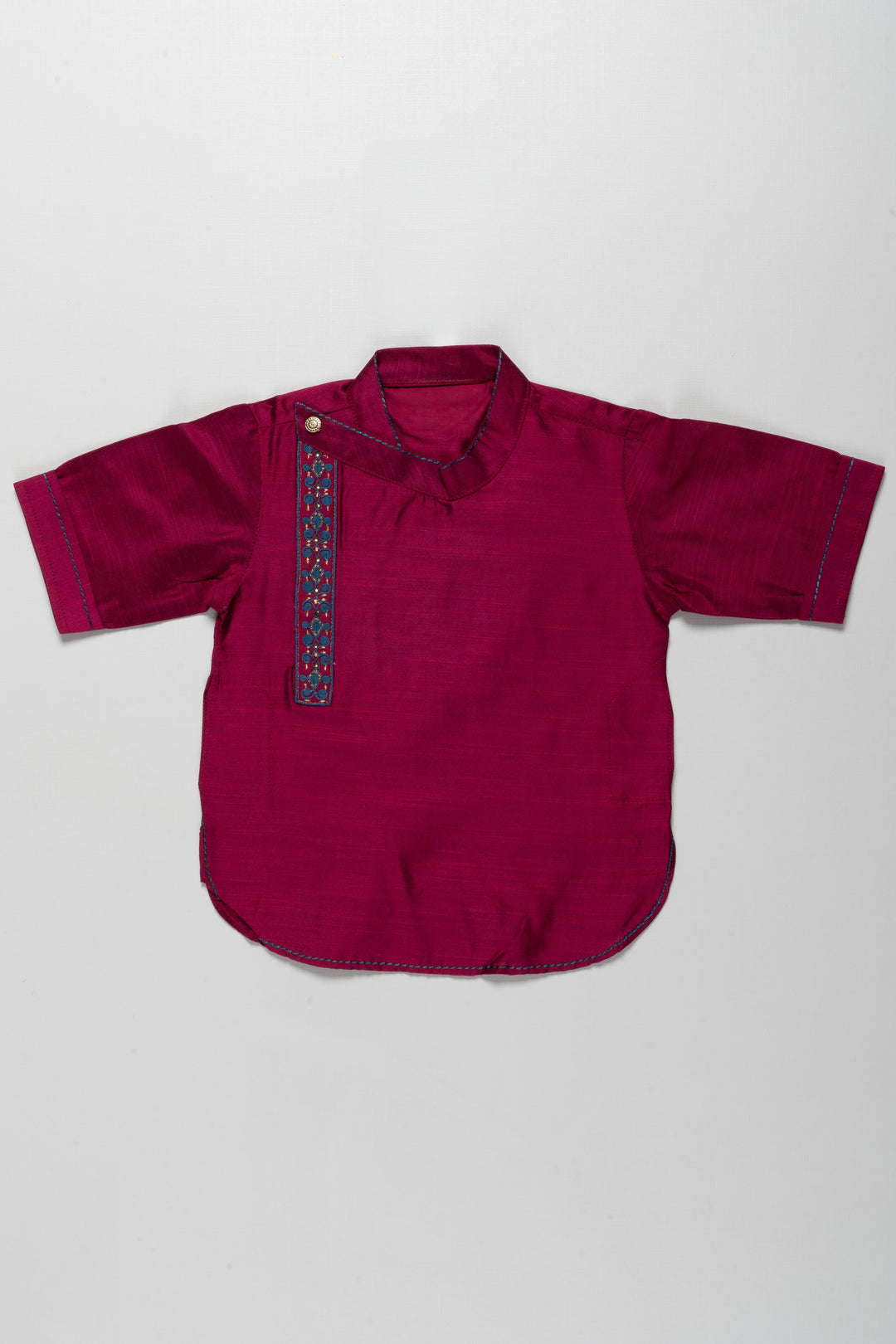 The Nesavu Boys Kurtha Shirt Sophisticated Burgundy Boys Kurta Shirt with Embroidered Placket - Perfect for Special Events Nesavu 16 (1Y) / Purple / Cotton Silk BS141C-16 Sophisticated Burgundy Boys Kurta Shirt with Embroidered Placket | Perfect for Special Events | The Nesavu