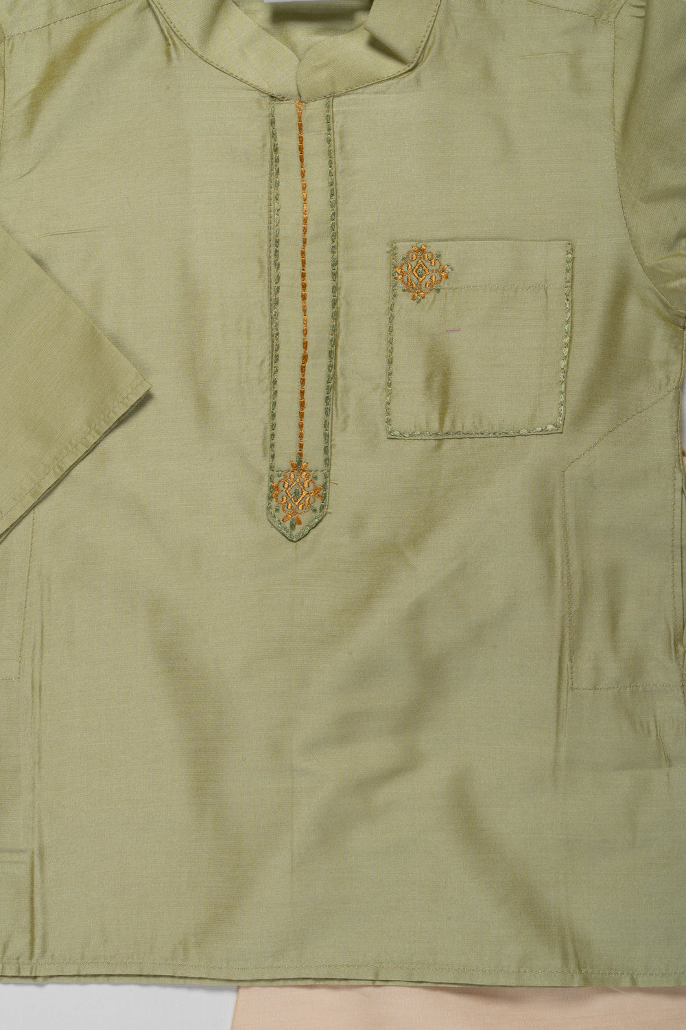 The Nesavu Boys Kurtha Set Sophisticated Green Embroidered Kurta with Beige Pant Set for Boys Nesavu Boys Green Kurta with Beige Pant Set | Embroidered Traditional Wear | The Nesavu