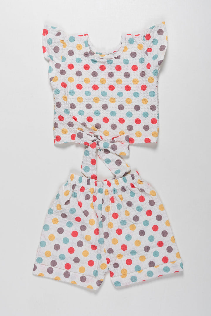 The Nesavu Baby Casual Sets Spotty Dotty Rainbow Set: Girls Playful Polka-Dotted Tee & Shorts Nesavu 14 (6M) / Brown / Popcorn Polysilk BFJ533B-14 Girls Polka Dot Cotton Set | Active & Casual Wear for Trendy Toddlers | The Nesavu