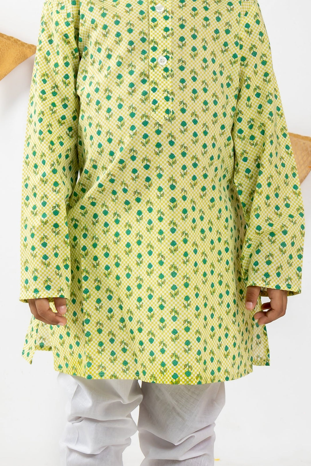 The Nesavu Ethnic Sets Spring Green Block Print Pure Cotton Kurta for Boys psr silks Nesavu