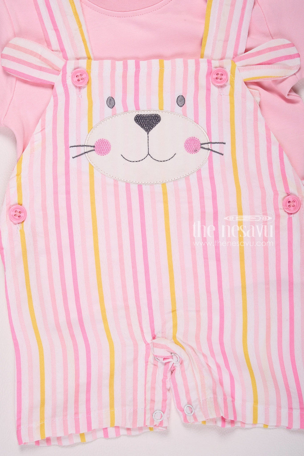 The Nesavu Baby Rompers/Onesies Striped Bunny Baby Boy Romper Set Pink Nesavu Striped Bunny Baby Boy Romper Set - Pink - Adorable & Comfortable