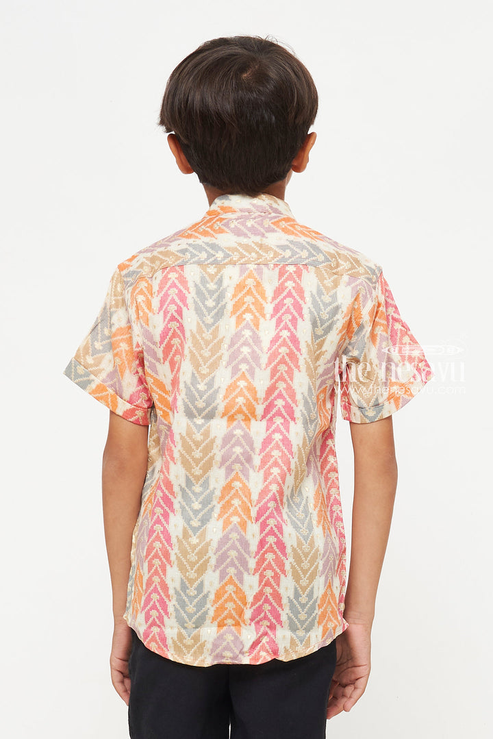 The Nesavu Boys Cotton Shirt Stylish Boys Rayon Shirt Ikat Print Shirt - Lightweight Festive Wear Nesavu Boys Lightweight Rayon Ikat Print Shirt | Stylish Festive Wear | The Nesavu