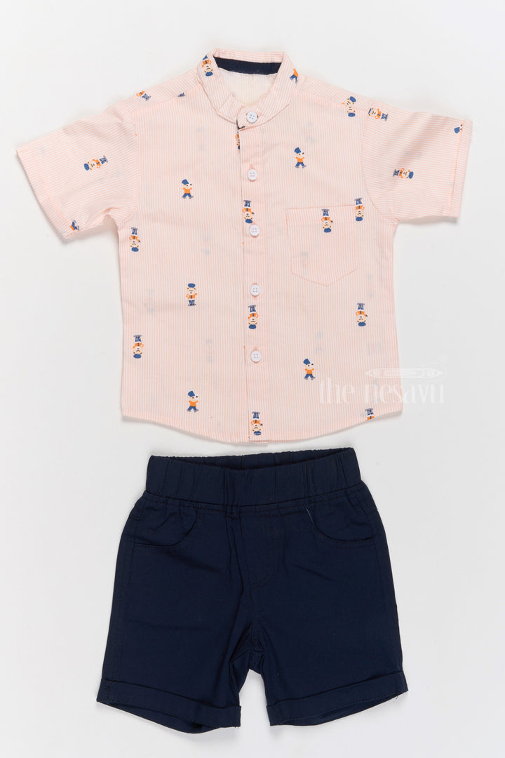 The Nesavu Baby Casual Sets Stylish Boys Shirts Shorts Set with Printed Shirt and Cotton Navy Shorts Nesavu Stylish Boys Shirts Shorts Set Printed Shirt Cotton Navy Shorts