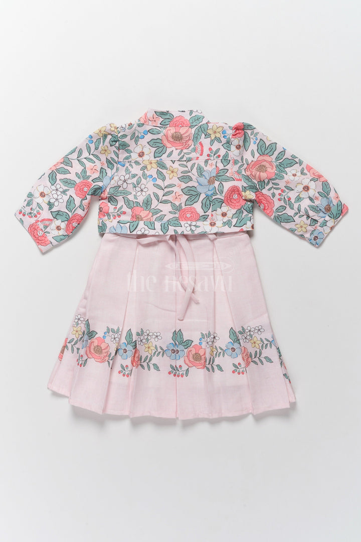 The Nesavu Girls Fancy Frock Stylish Two-Piece Girls Dress and Jacket with Floral Embroidery Nesavu Nesavu Stylish Two-Piece Dress Floral Embroidered Jacket Girls