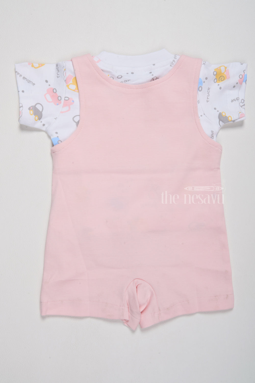 The Nesavu Baby Casual Sets Summer Clothes for Newborn Pink Car Applique Romper with Printed T-Shirt Nesavu Nesavu Summer Clothes Newborn Pink Car Applique Romper Printed T-Shirt