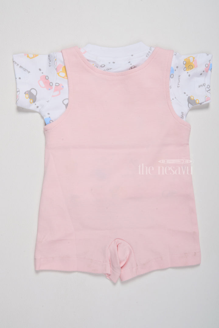 The Nesavu Baby Casual Sets Summer Clothes for Newborn Pink Car Applique Romper with Printed T-Shirt Nesavu Nesavu Summer Clothes Newborn Pink Car Applique Romper Printed T-Shirt