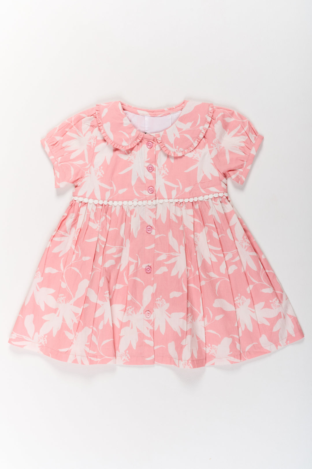 The Nesavu Girls Cotton Frock Summer Cotton Dresses for Girls in Pink with Floral Prints and Ruffled Details Nesavu 10 (NB) / Pink GFC1583A-10 Nesavu Summer Cotton Dress Girls Floral Prints Pink Ruffle Details