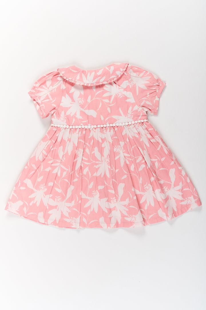 The Nesavu Girls Cotton Frock Summer Cotton Dresses for Girls in Pink with Floral Prints and Ruffled Details Nesavu Nesavu Summer Cotton Dress Girls Floral Prints Pink Ruffle Details