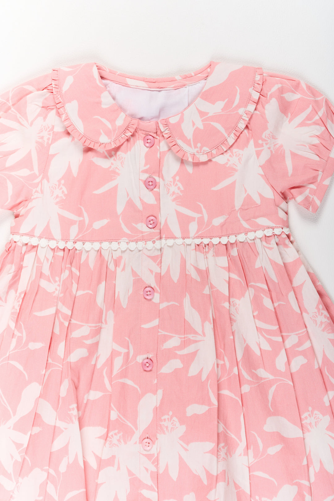 The Nesavu Girls Cotton Frock Summer Cotton Dresses for Girls in Pink with Floral Prints and Ruffled Details Nesavu Nesavu Summer Cotton Dress Girls Floral Prints Pink Ruffle Details