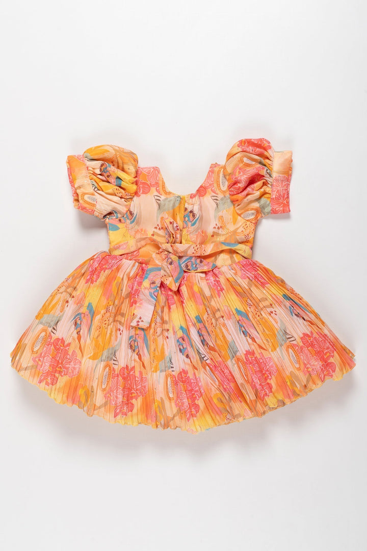 The Nesavu Silk Party Frock Sunset Hues Pleated Party Frock with Embellished Neckline for Girls Nesavu Shop Vibrant Pleated Girls' Party Frock | Twirl-Ready & Sparkling | The Nesavu