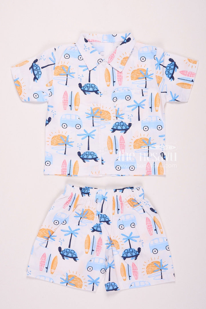 The Nesavu Baby Casual Sets Surf Adventure Baby Boy Co Ord Set Nesavu 10 (NB) / Blue BCS043A-10 Surf Adventure Baby Boy Romper Set - Fun & Vibrant