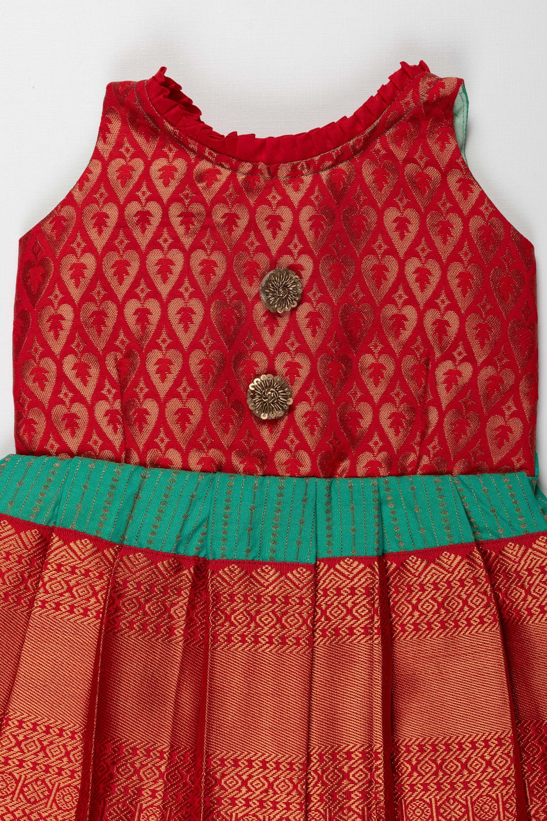 The Nesavu Girls Kanchi Silk Frock Suti Kanchivaram Silk Frock for Kids - Perfect for Ganesh Chaturthi Nesavu Suti Kanchivaram Silk Frock for Kids - Ideal for Ganesh Chaturthi