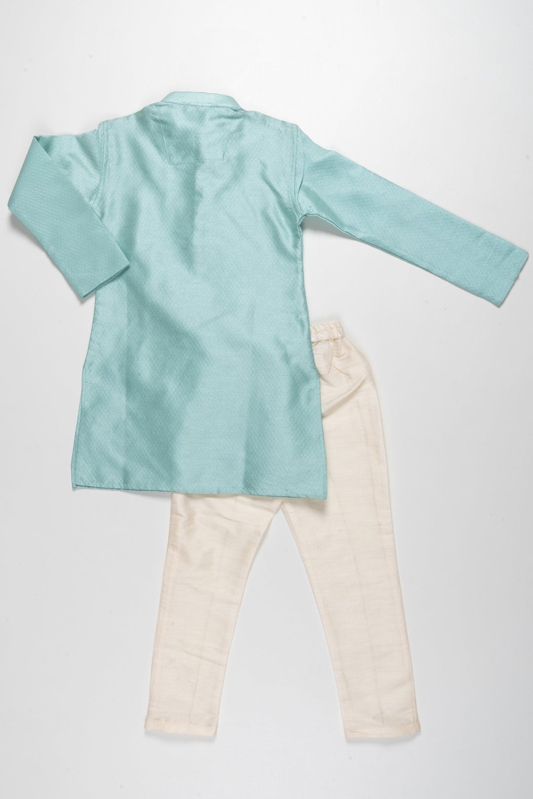 The Nesavu Boys Kurtha Set Teal Blue Silk Cotton Kurta Dresses For Baby Boys Nesavu SelfTextured Party Wear Kurta Dresses | Ethnic Casuals For Boys | The Nesavu