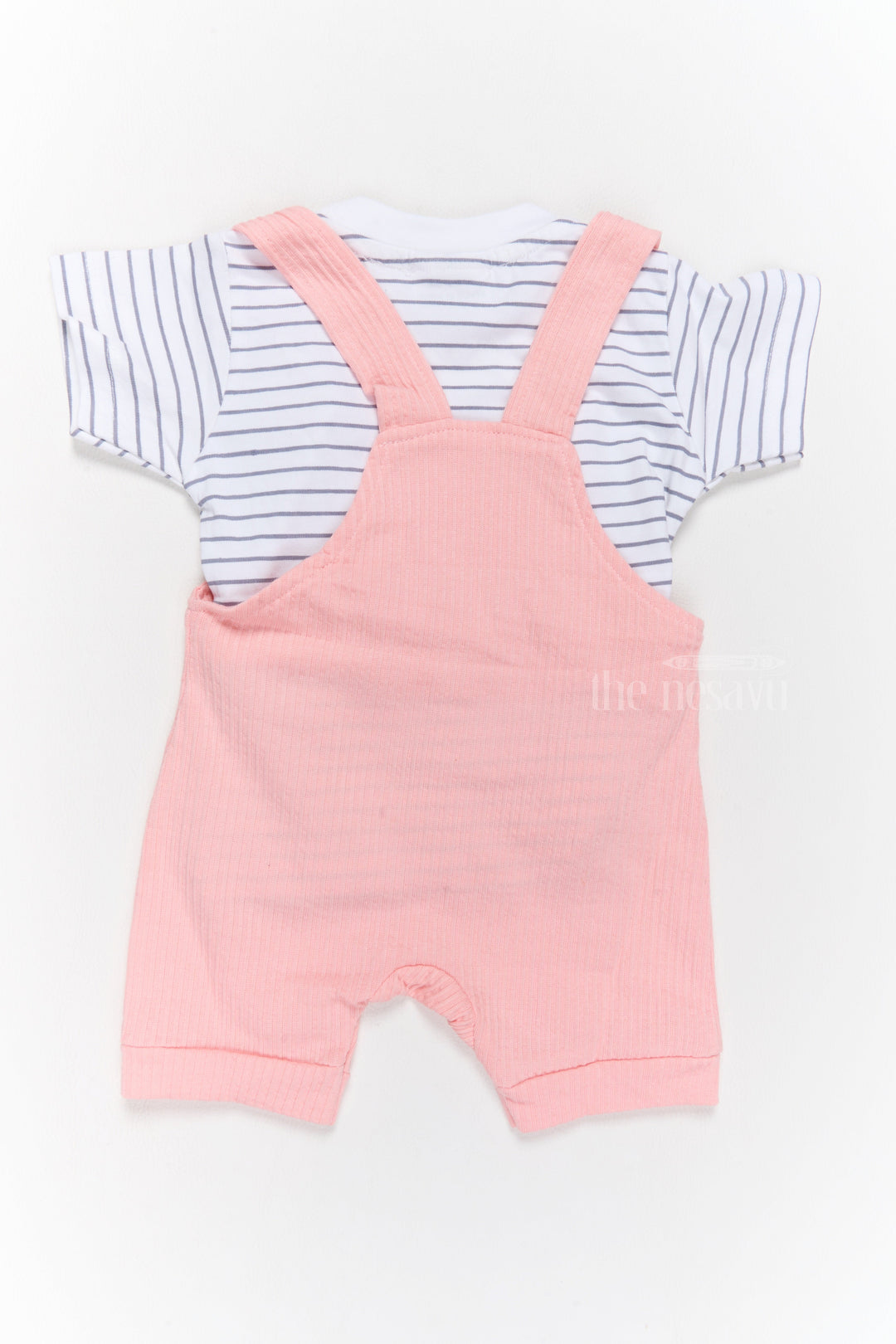 The Nesavu Baby Casual Sets Thermal Wear for Infants Cotton Pink Dog Romper with Striped T-Shirt Nesavu Nesavu Thermal Wear Infants Cotton Pink Dog Romper Striped T-Shirt