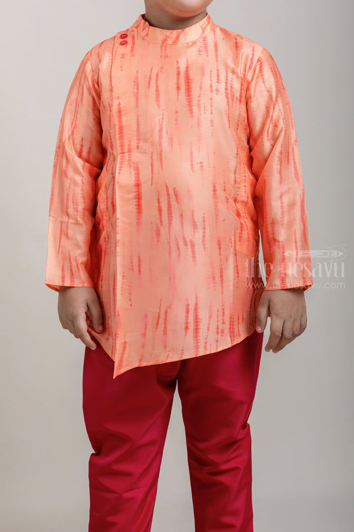 The Nesavu Ethnic Sets Tie and Dyed Orange Boys Kurta with Red Pant psr silks Nesavu