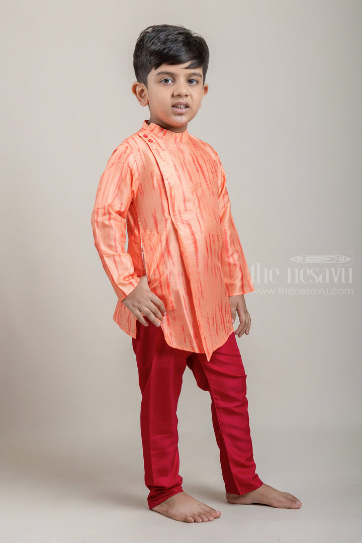 The Nesavu Ethnic Sets Tie and Dyed Orange Boys Kurta with Red Pant psr silks Nesavu