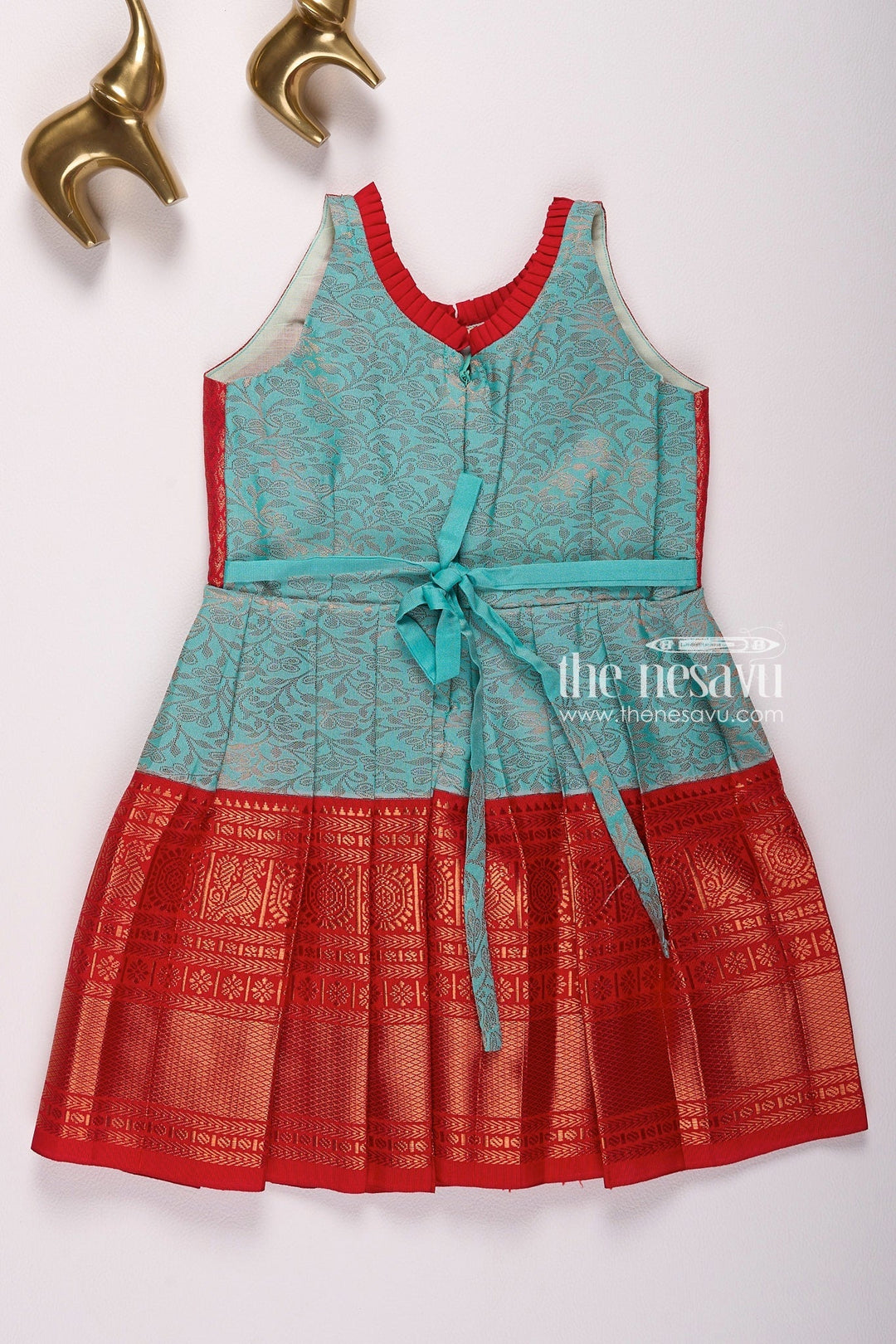 The Nesavu Girls Kanchi Silk Frock Toddler Kanchivaram Silk Frock for Girls Ideal for Ganesh Chaturthi Nesavu Toddler Kanchivaram Silk Frock for Girls - Perfect for Ganesh Chaturthi