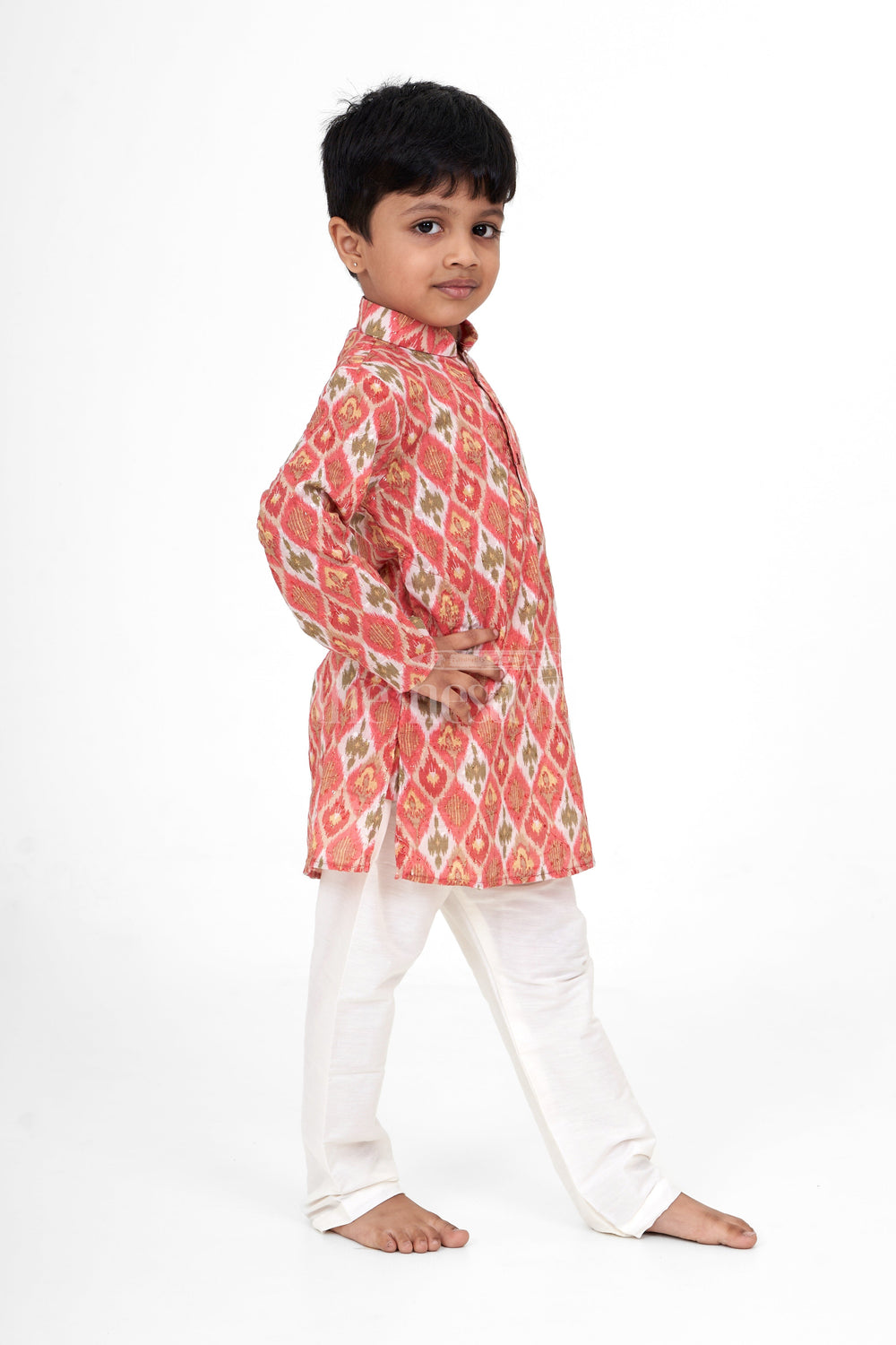 The Nesavu Boys Kurtha Set Traditional Boys Kurtha Set in Blended Fabric with Ikat Print Nesavu Nesavu Boys Kurtha Set Ikat Print Blended Fabric  Ideal Festive Celebrations Weddings