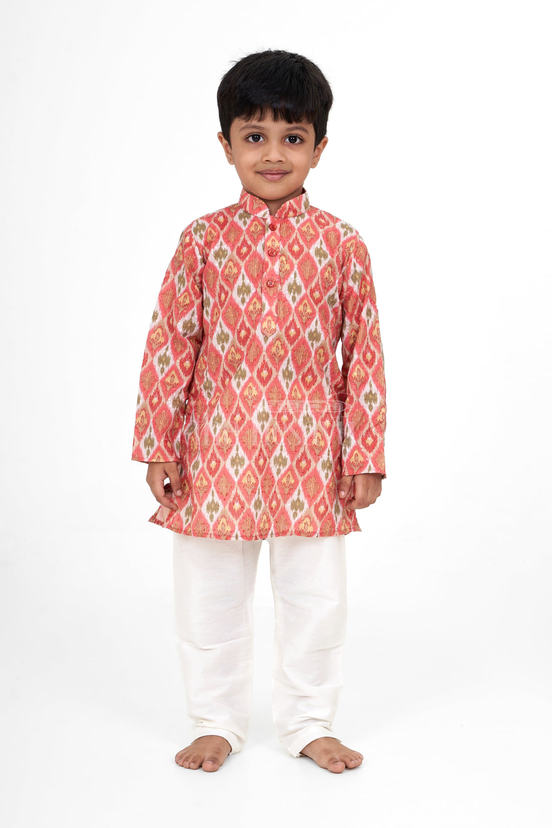 The Nesavu Boys Kurtha Set Traditional Boys Kurtha Set in Blended Fabric with Ikat Print Nesavu Nesavu Boys Kurtha Set Ikat Print Blended Fabric  Ideal Festive Celebrations Weddings