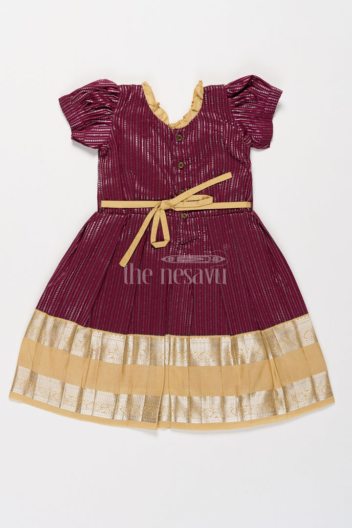 The Nesavu Girls Kanchi Silk Frock Traditional Girls Kanchi Silk Frock in Rich Maroon with Lustrous Golden Border Nesavu Nesavu Maroon Girls Kanchi Silk Frock Golden Border from Pongal New Dress Collection