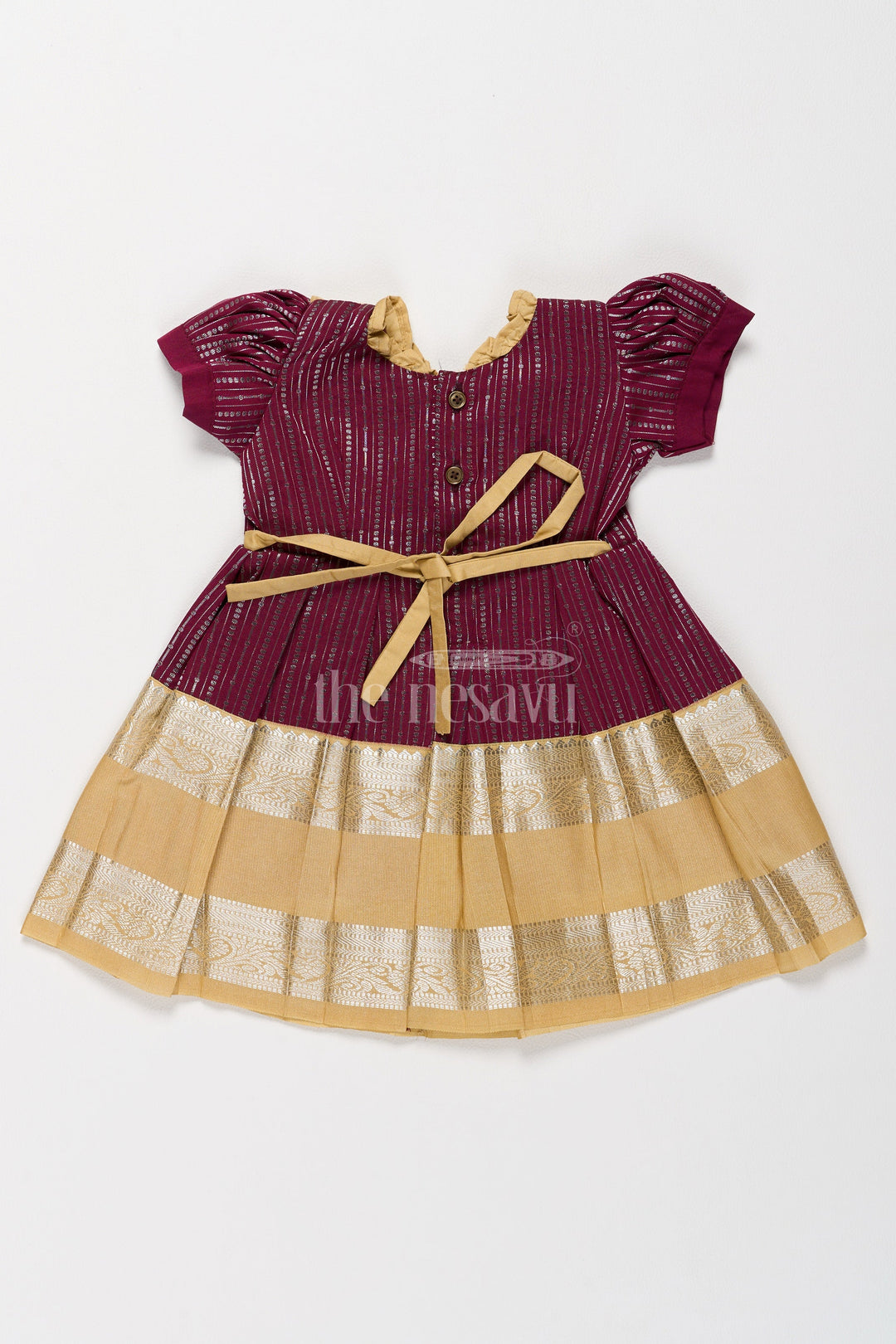 The Nesavu Girls Kanchi Silk Frock Traditional Girls Kanchi Silk Frock in Rich Maroon with Lustrous Golden Border Nesavu Nesavu Maroon Girls Kanchi Silk Frock Golden Border from Pongal New Dress Collection