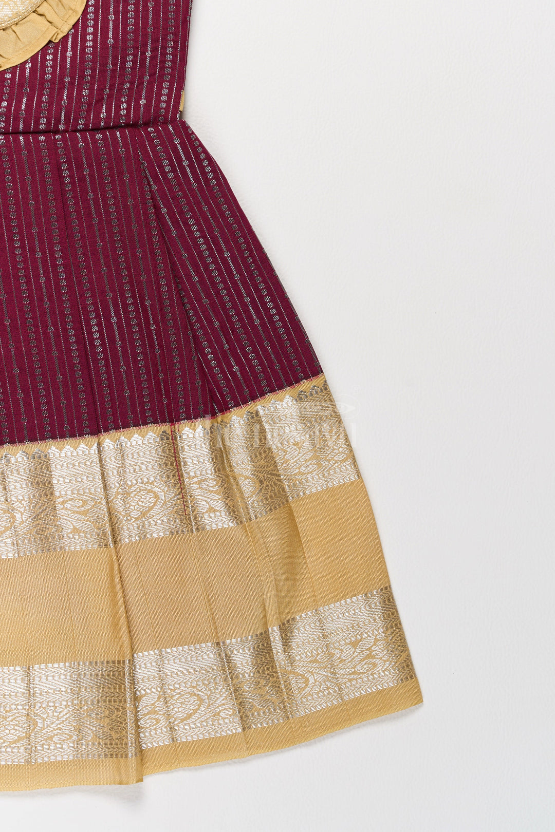 The Nesavu Girls Kanchi Silk Frock Traditional Girls Kanchi Silk Frock in Rich Maroon with Lustrous Golden Border Nesavu Nesavu Maroon Girls Kanchi Silk Frock Golden Border from Pongal New Dress Collection