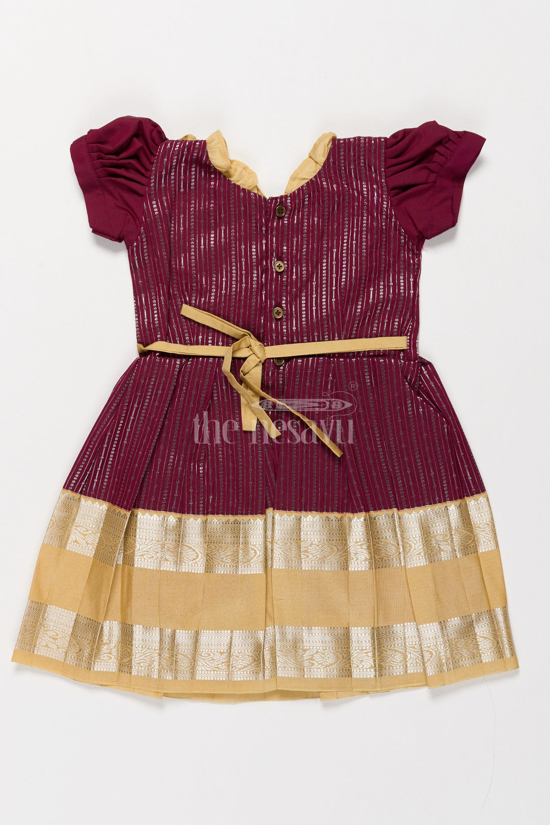 The Nesavu Girls Kanchi Silk Frock Traditional Girls Kanchi Silk Frock in Rich Maroon with Lustrous Golden Border Nesavu Nesavu Maroon Girls Kanchi Silk Frock Golden Border from Pongal New Dress Collection