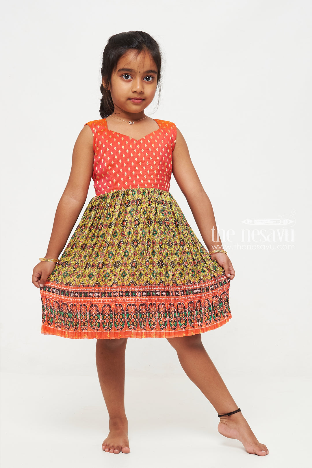 The Nesavu Silk Frock Traditional Pattu-Inspired Silk Frock for Girls: Vibrant Pink with Exquisite Embroidery Nesavu Buy Girls Traditional Silk Frock Online | Pink Embroidered Dress | Kids Festive Clothing | The Nesavu