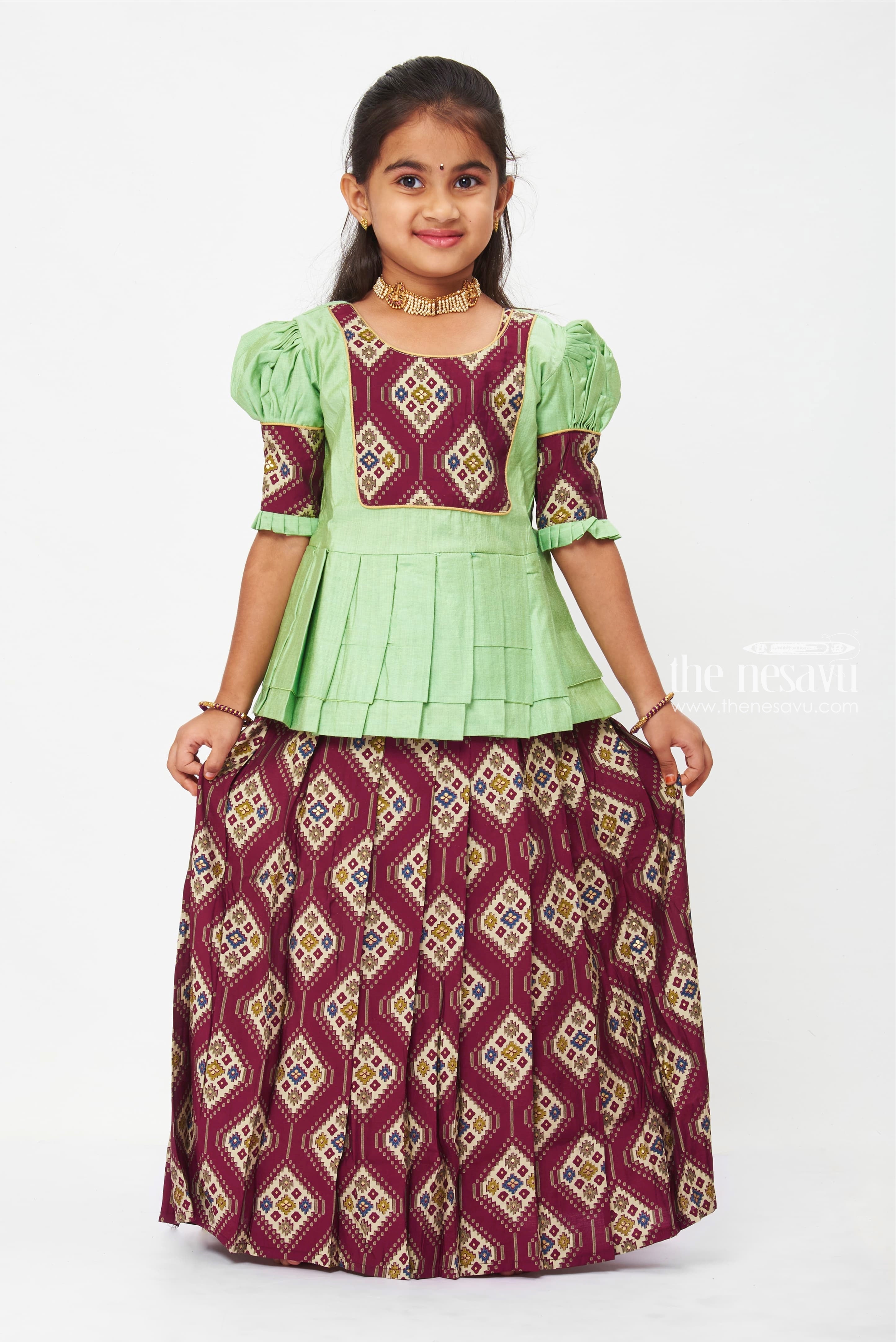 Amazon.com: Ashwini Girl's Maroon Pattu Pavadai | Indian Ethnic Kids Wear  (1.5 Years, Burgundy): Clothing, Shoes & Jewelry