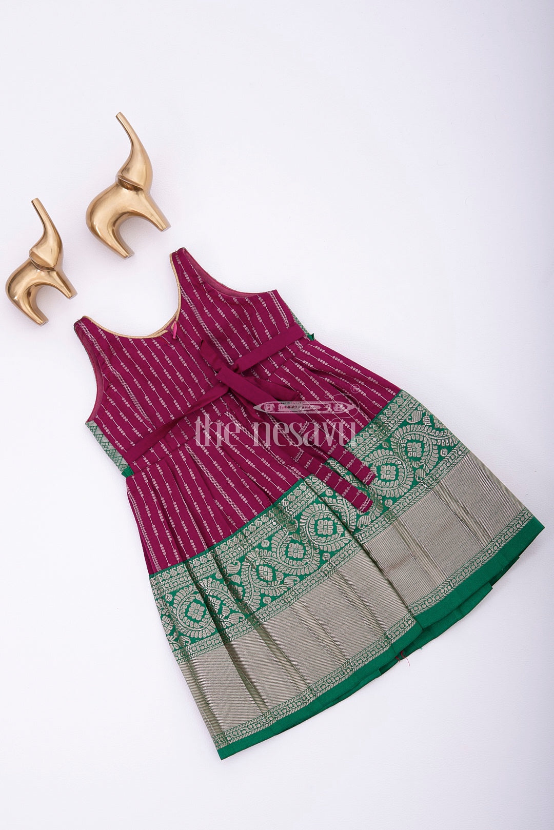 The Nesavu Girls Kanchi Silk Frock Traditional Pattu Saree Frock for Girls with Semi Kanjivaram Tissue Silk Nesavu Nesavu Pattu Saree Frock for Girls - Semi Kanjivaram Tissue Silk Dress for Festive & Wedding Wear