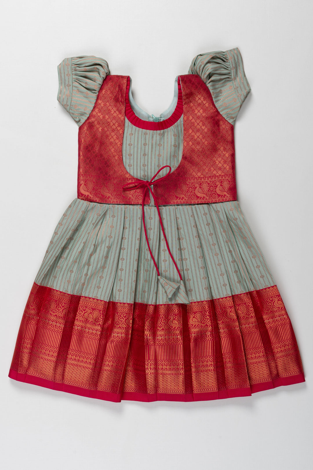 The Nesavu Girls Kanchi Silk Frock Traditional Red and Green Ethnic Dress for Girls Nesavu 16 (1Y) / Sea Green / Style 2 SF796B-16 Traditional Red and Green Ethnic Dress for Girls - Elegant & Comfortable