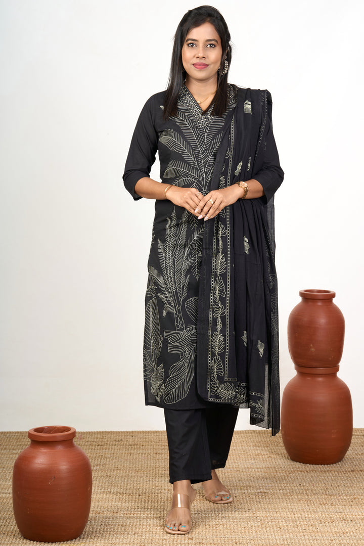 The Nesavu Womens Straight Suit Sets Traditional Women's Straight Suit Set in Georgette with Unique Patterns Traditional Wear for Women Nesavu 38 (M) / Black WTH068B-38 Buy Nesavu Women's Black Georgette Straight Suit Set  Traditional Wear Women